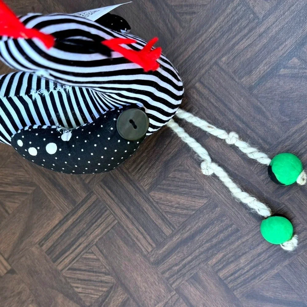 Handmade Folk Art Plush Chicken Figurine Striped Polka Dot Farmhouse Decor
